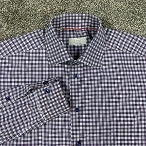 Eton Shirt Mens 17 x 43 Red White Blue Button Up Gingham Contemporary Fine Twill